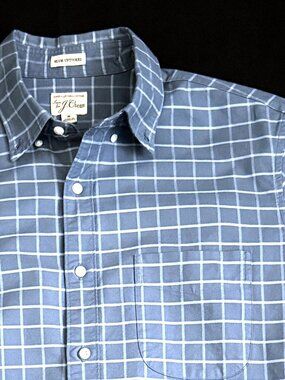 J Crew Mens Shirt Medium Blue Check Slim Untucked 100% Pima cotton
